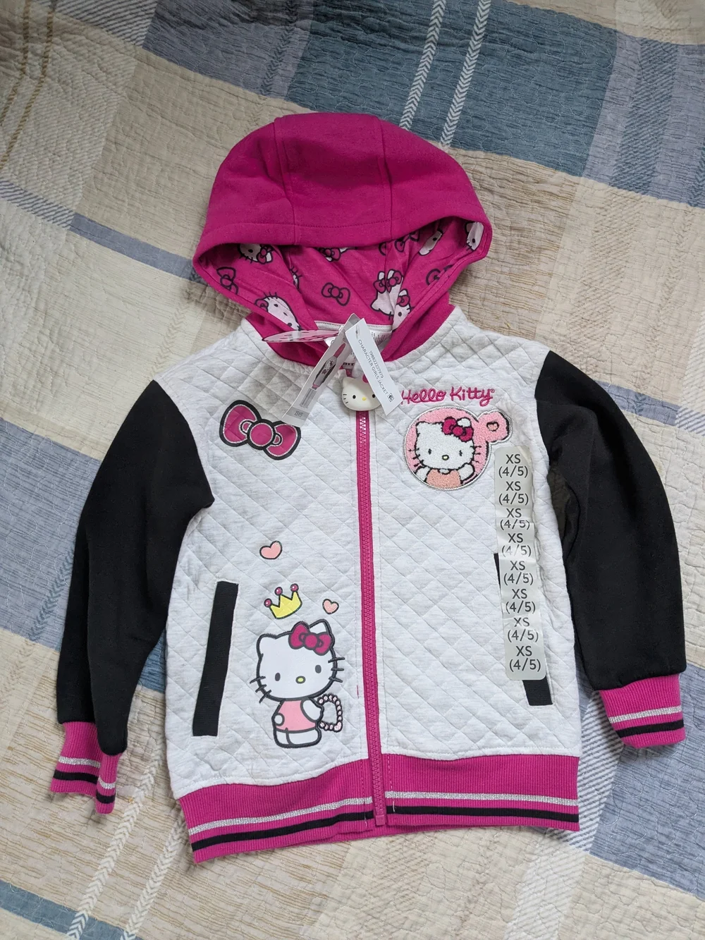 Hello Kitty Girls' Pink & White Quilted Hoodie Jacket